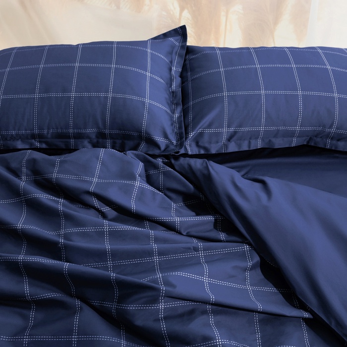 Постельное бельё Этель дуэт Cage: dark blue, 143х215 см-2шт, 215х240 см, 50х70+3 см-2 шт, мако-сатин, 114г/м2 - Фото 1
