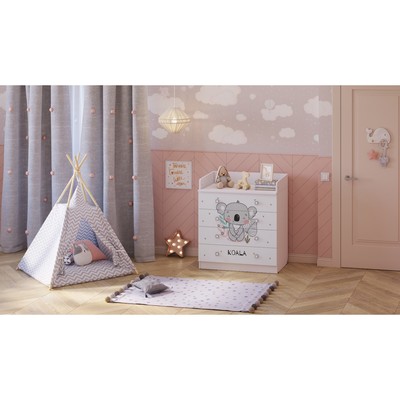 Комод пеленальный детский Фея 1580 «Коала», 80×47×92 см, 4 ящика, белый