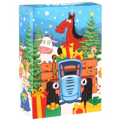 Подарочная коробка "Новый год" 16х23х7.5 см, Синий трактор