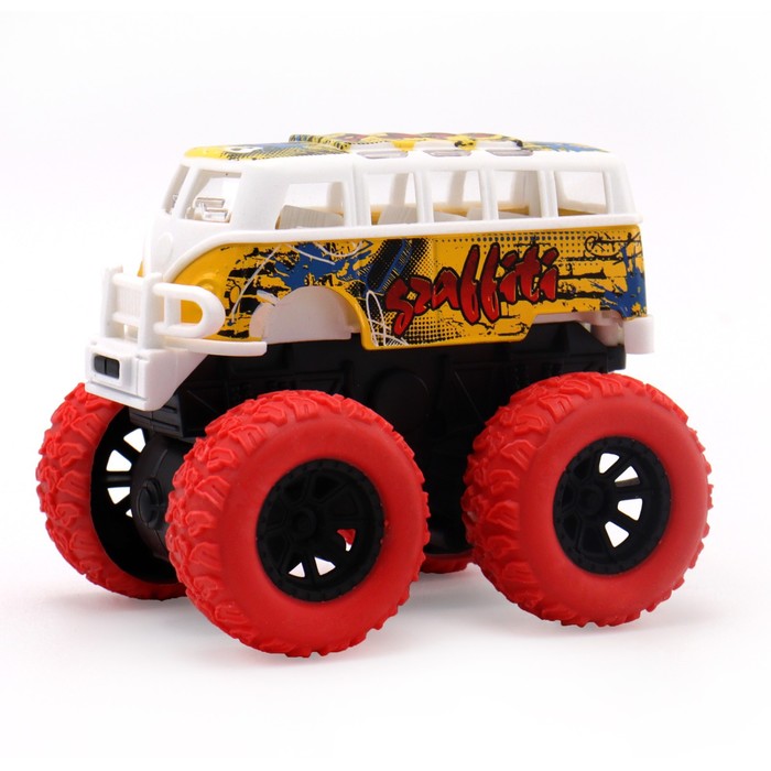 Инерционный автобус die-cast Funky Toys, на полном приводе с красными колесами, 14.5 см