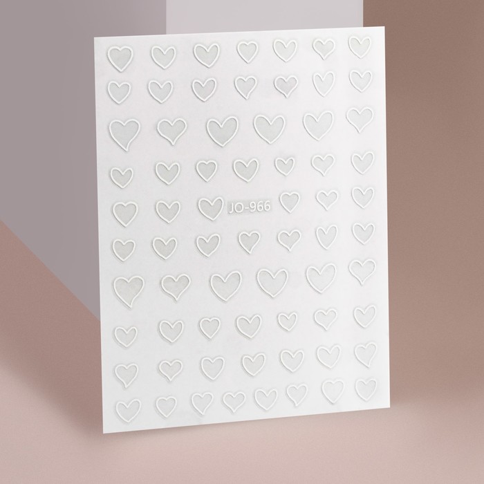 Наклейки для ногтей «Сердца», объёмные, цвет белый - Фото 1