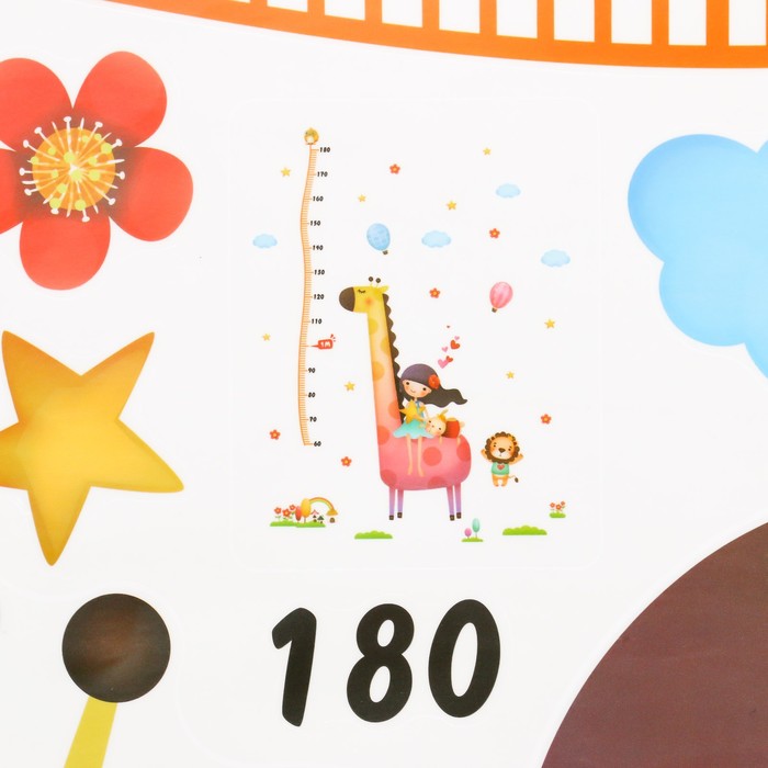 Наклейка пластик интерьерная цветная ростомер "Девочка и жираф" 60x90