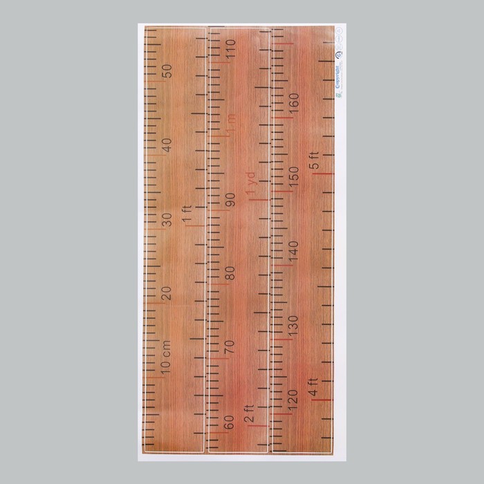Наклейка пластик интерьерная цветная ростомер "Деревянная линейка" 60x30 см