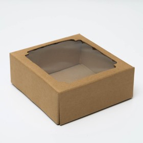 Коробка сборная без печати крышка-дно бурая с окном 14,5 х 14,5 х 6 см, набор 5 шт.