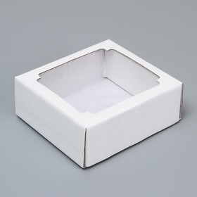 Коробка сборная без печати крышка-дно белая с окном 14,5 х 14,5 х 6 см, набор 5 шт.