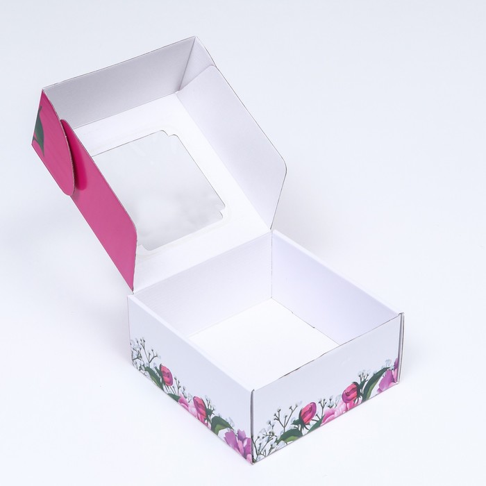 Коробка самосборная, с окном, "Весенние пионы", 19 х 19 х 9 см  набор 5 шт