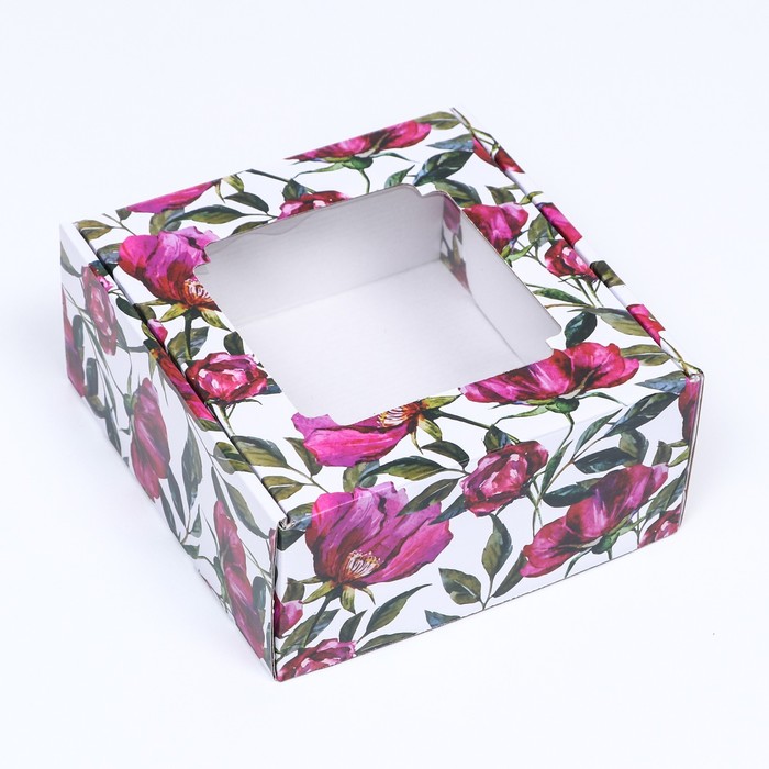 Коробка самосборная, с окном, "Акварельные цветы", 19 х 19 х 9 см  набор 5 шт