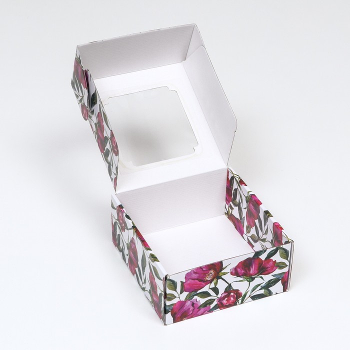 Коробка самосборная, с окном, "Акварельные цветы", 19 х 19 х 9 см  набор 5 шт