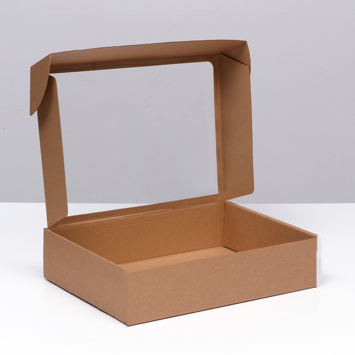 Коробка самосборная с окном, бурая, 38 х 28 х 9 см  набор 5 шт