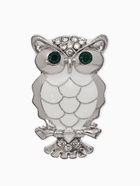 Брошь «Сова», цвет зелёно-белый в серебре - Фото 1