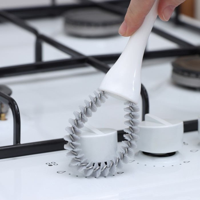 Щётка для чистки посуды и решёток-гриль, круг, 19×5,5х2 см, цвет белый