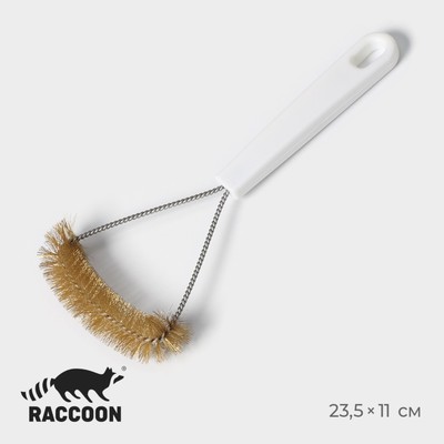 Щётка для чистки посуды и решёток-гриль Raccoon, металлическая щетина, 23.5×11 см, белая