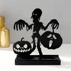 Подсвечник металл на 2 свечи "Хэллоуин. Скелет с тыквами" чёрный 15х14х6 см - Фото 4