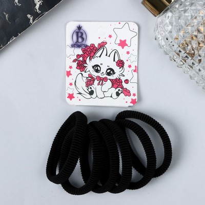 Резинки для волос «Комиксы», набор 6 шт., котик бантик, 5 см, чёрные