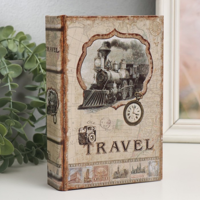 Шкатулка-книга дерево кожзам "Ретро поезд" 4х12х18 см - Фото 1