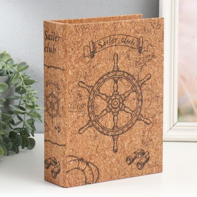 Шкатулка - книга «Штурвал», дерево и искусственная кожа под пробку, 6×18×24 см