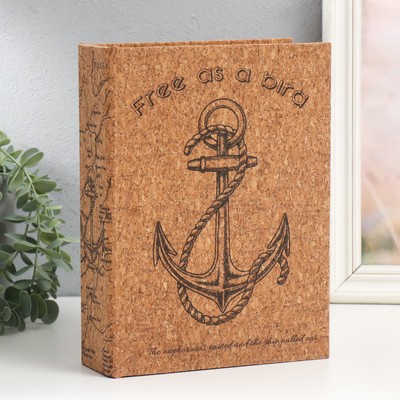 Шкатулка-книга «Якорь», дерево и искусственная кожа под пробку, 6×18×24 см