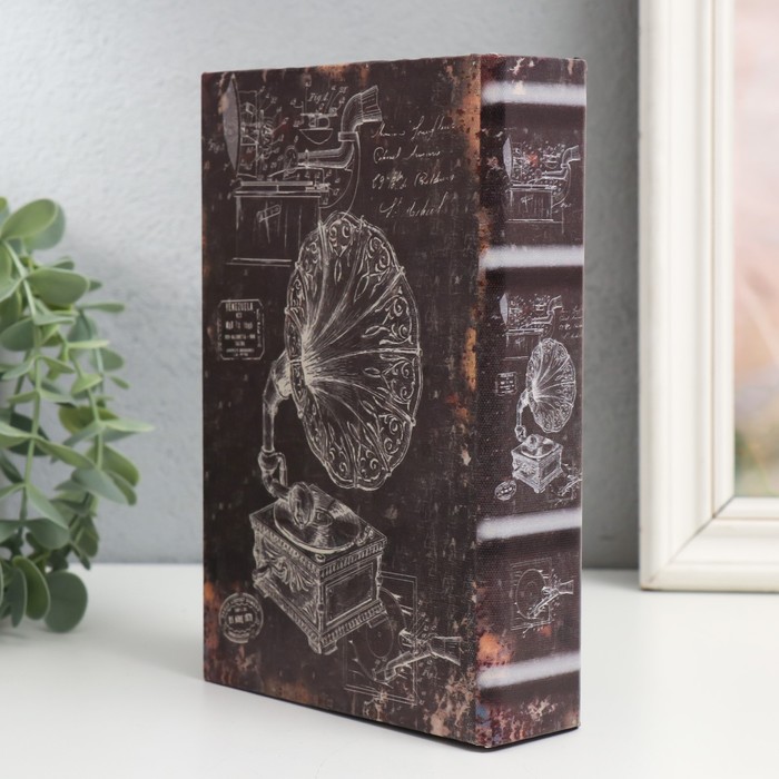 Шкатулка-книга дерево кожзам, стекло "Граммофон" 4,3х12х18 см