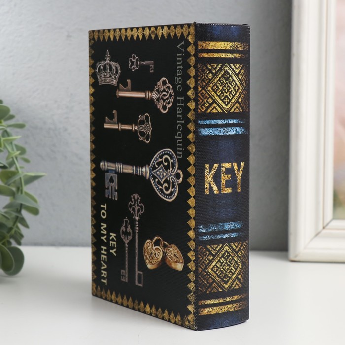 Шкатулка-книга дерево, кожзам "Корона и ключи" 4х11х17 см