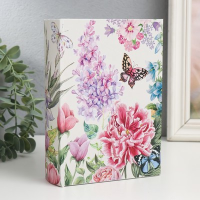 Шкатулка-книга дерево, кожзам "Цветущий сад с бабочками" 4,5х13х18 см