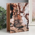 Шкатулка-книга дерево, кожзам "Корабль и карта" 6х15х20 см - фото 8621616