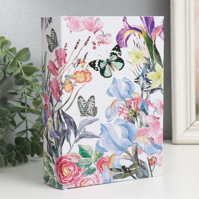 Шкатулка-книга дерево, кожзам "Цветочный сад с бабочками" 4,5х13х18 см
