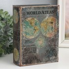 Шкатулка-книга дерево, кожзам "Атлас мира" 6х15х20 см - фото 320853429