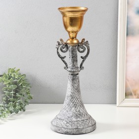 Подсвечник металл на 1 свечу "Лучиано" серый с золотом 16х16х42 см