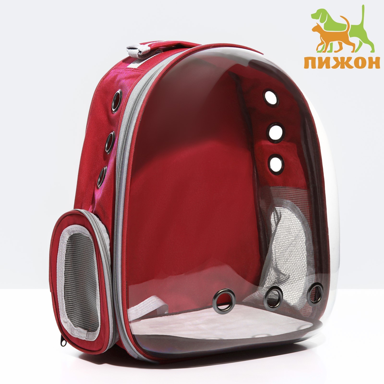 Рюкзак для переноски животных прозрачный, 31 х 28 х 42 см, красный ...