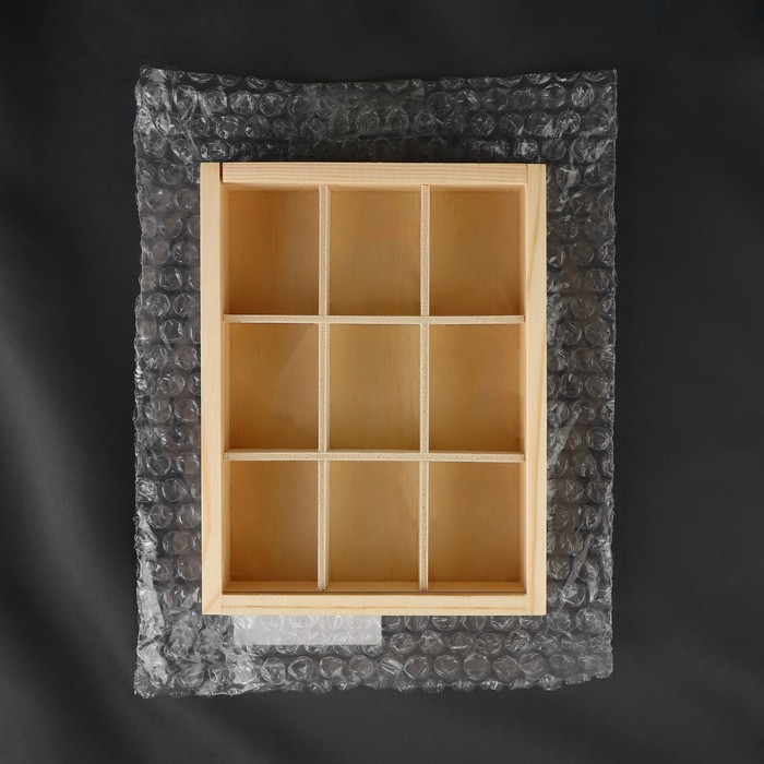 Органайзер для рукоделия, деревянный, с акриловой крышкой, 9 отделений, 17 × 13 × 3,5 см