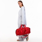 Сумка дорожная на молнии, отдел для обуви, наружный карман, держатель для чемодана, длинный ремень, красная - Фото 5