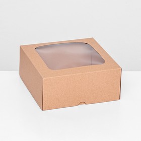 Коробка складная, крышка-дно, с окном, крафт, 15 х 15 х 6,5 см,
