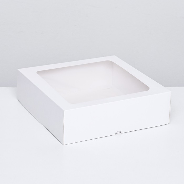 Коробка складная, крышка-дно, с окном, белый, 25 х 25 х 7,5 см, - Фото 1