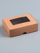 Коробка складная, крышка-дно, с окном, крафт, 14×10×4 см - Фото 1