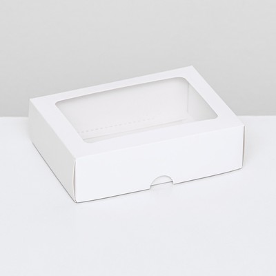 Коробка складная, крышка-дно, с окном, белый, 14 х 10 х 4 см,