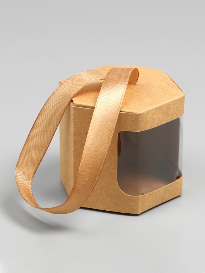 Коробка подарочная шестигранная, с окном, крафт, 7×7×7 см - Фото 1