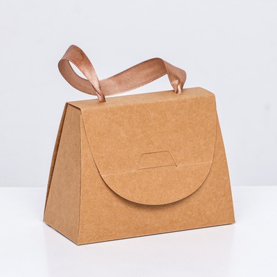 Подарочная коробка складная «Сумочка» с ручкой лентой, крафт, 12×9×6 см