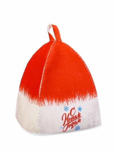 Набор для бани с принтом «С новым годом!», 5 предметов: шапка, рукавица, тапочки, коврик, портфель, красный, «Банная забава»