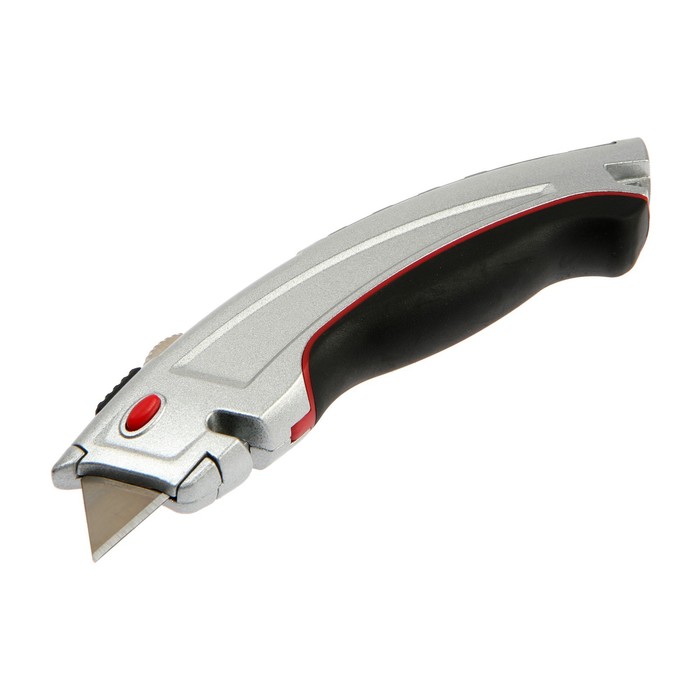 Нож трапециевидный ТУНДРА, металлический корпус, усиленный, обрезиненный, автовозврат, 19 мм   94596 - Фото 1