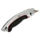 Нож трапециевидный ТУНДРА, металлический корпус, усиленный, обрезиненный, автовозврат, 19 мм   94596 - Фото 3