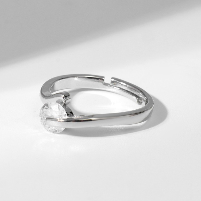 Кольцо "Классика" кристалл соло, цвет белый в серебре, безразмерное