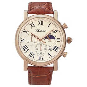 Часы наручные мужские, с календарем, хронографом, d-4.4 см, ремешок l-24 см, коричневый
