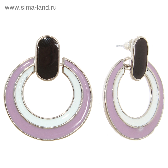 Серьги с эмалью «Круг» два кольца, цвет сиреневый в серебре - Фото 1