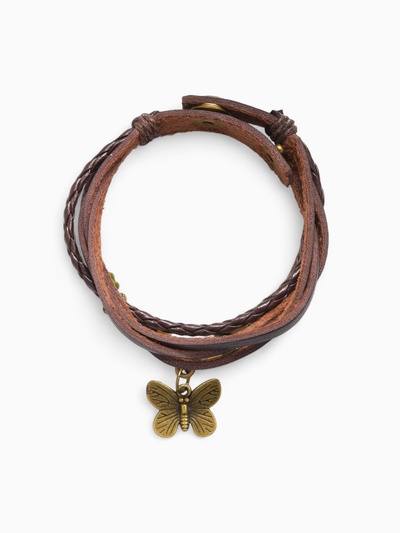 Браслет кожа «Бабочка малая» хиппи, цвет коричневый, L=22.5 см