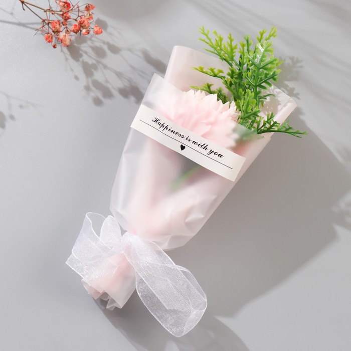 Мини-букет из мыльных лепестков для ванны «Розовая гвоздика с зеленью», подарочный, 13 см - Фото 1