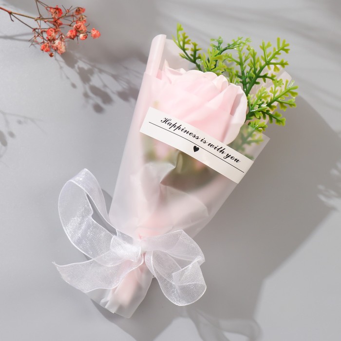 Мини-букет из мыльных лепестков для ванны «Нежно-розовая роза с зеленью», подарочный, 13 см - Фото 1