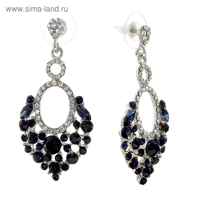 Серьги со стразами «Капля» созвездие, цвет синий в серебре - Фото 1