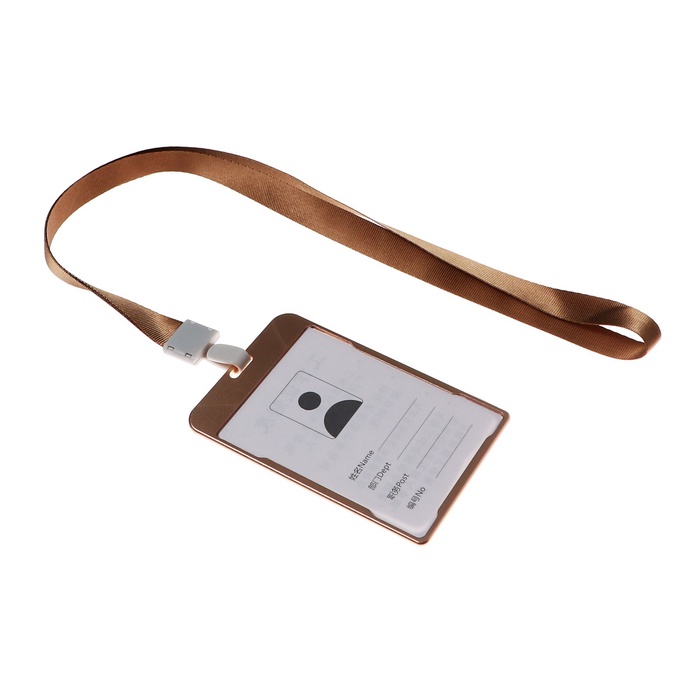 Бейдж - карман вертикальный, внешний размер 120×75 мм, внутренний размер 100×69 мм, металл, золото, на ленте 40 см - Фото 1