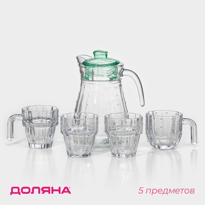 Набор для напитков из стекла Доляна «Аква», 5 предметов: кувшин 1,2 л, 2 кружки 285 мл, 2 стакана 285 мл