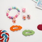 Комплект детский «Выбражулька» 5 предметов: 2 заколки, клипсы, браслет, кольцо, зайчик, цветной - Фото 3